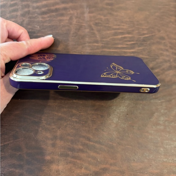 Chic Royal Purple with Gold Butterfly iPhone 15 Case - Picture 5 of 11